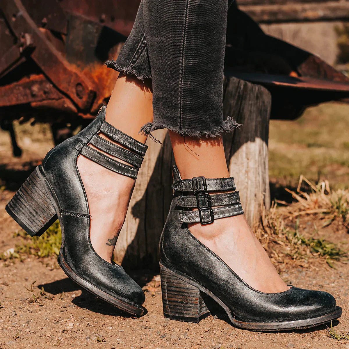 Steffie - Zapatos de Salón Con Tacón Grueso y Tiras