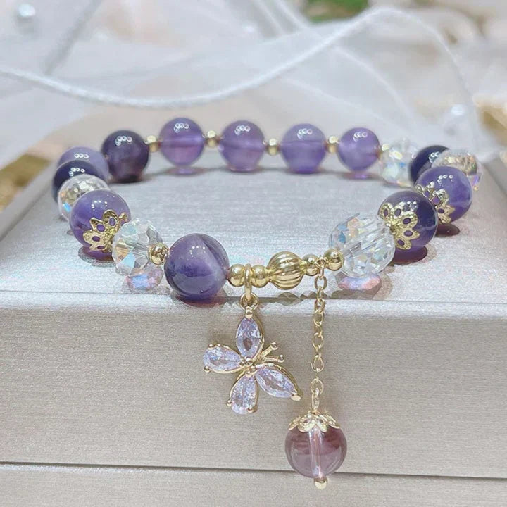 Elsien | Pulsera Elástica Con Dijes De Cuentas Moradas