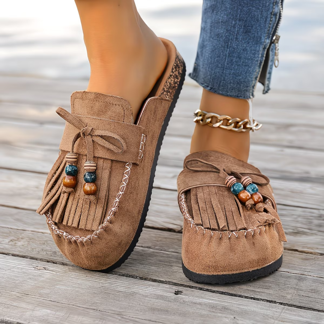 Mehra - Mules Bohemios Con Flecos y Abalorios