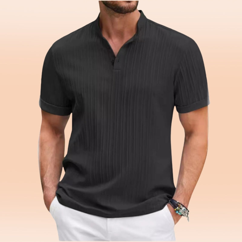 Estevez | Camisa De Manga Corta Con Cuello Alto Y Tejido Acanalado