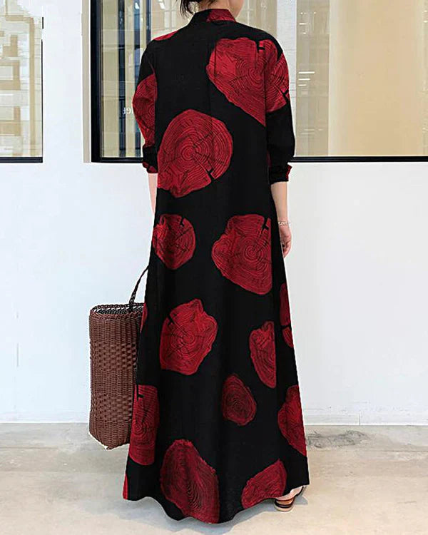 Poleska  | Vestido Largo tipo Camisa con Estampado y Cierre Frontal con Botones