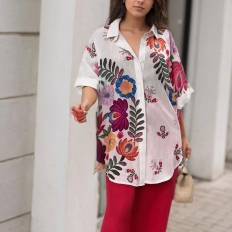 Rossella | Blusa Larga De Manga Corta Con Estampado Floral
