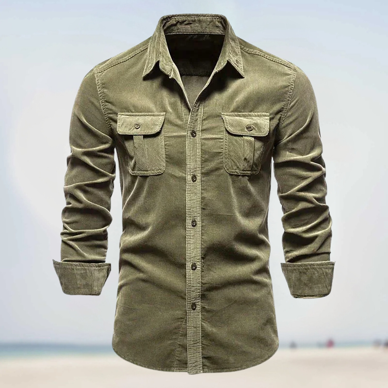 Folko - Camisa de Manga Larga Abotonada de Pana