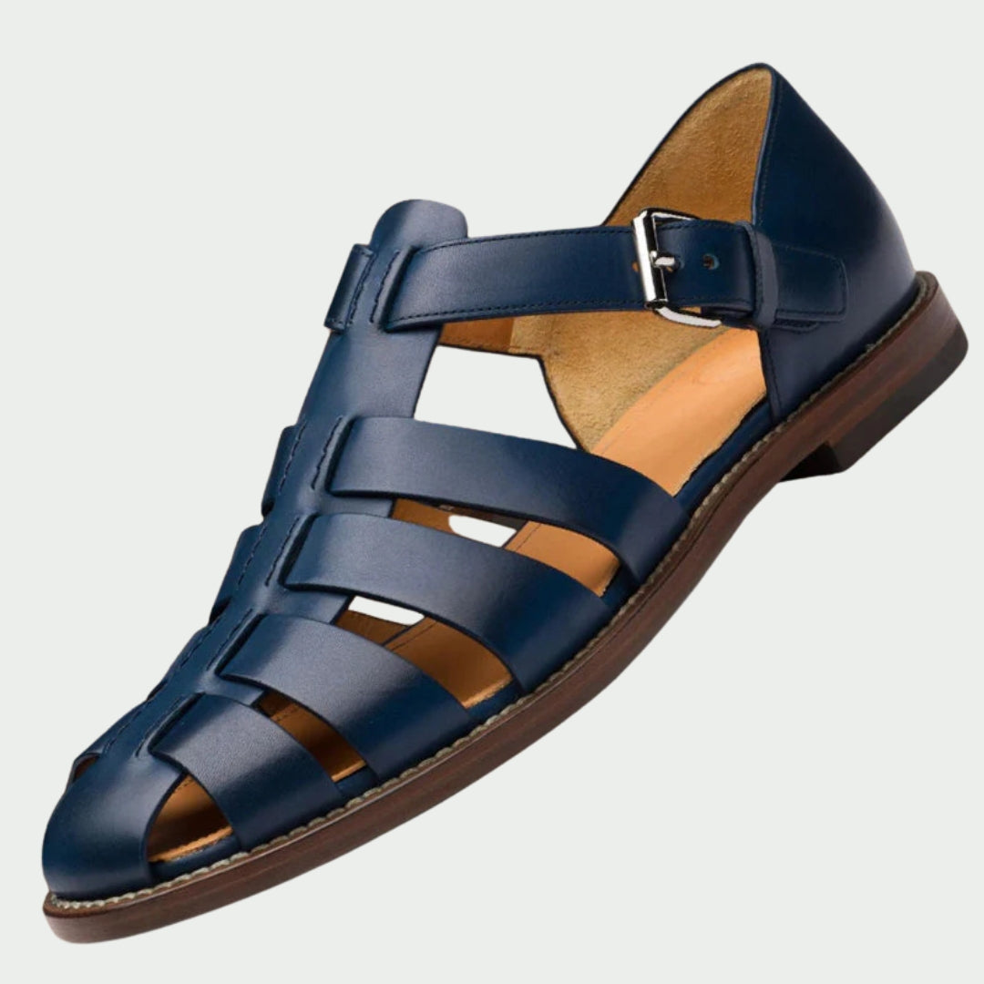 Romano - Sandalias de Cuero con Tiras y Puntera Cerrada con Hebilla Ajustable