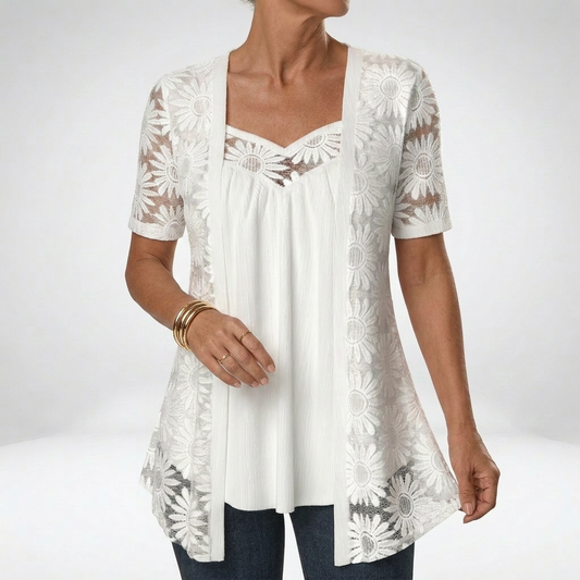 Yahaira | Blusa Túnica De Encaje De Manga Corta Con Efecto De Capas