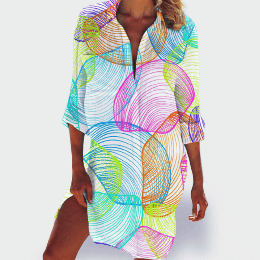 Lizonka | Vestido Camisero Estampado Marino Cuello Solapa