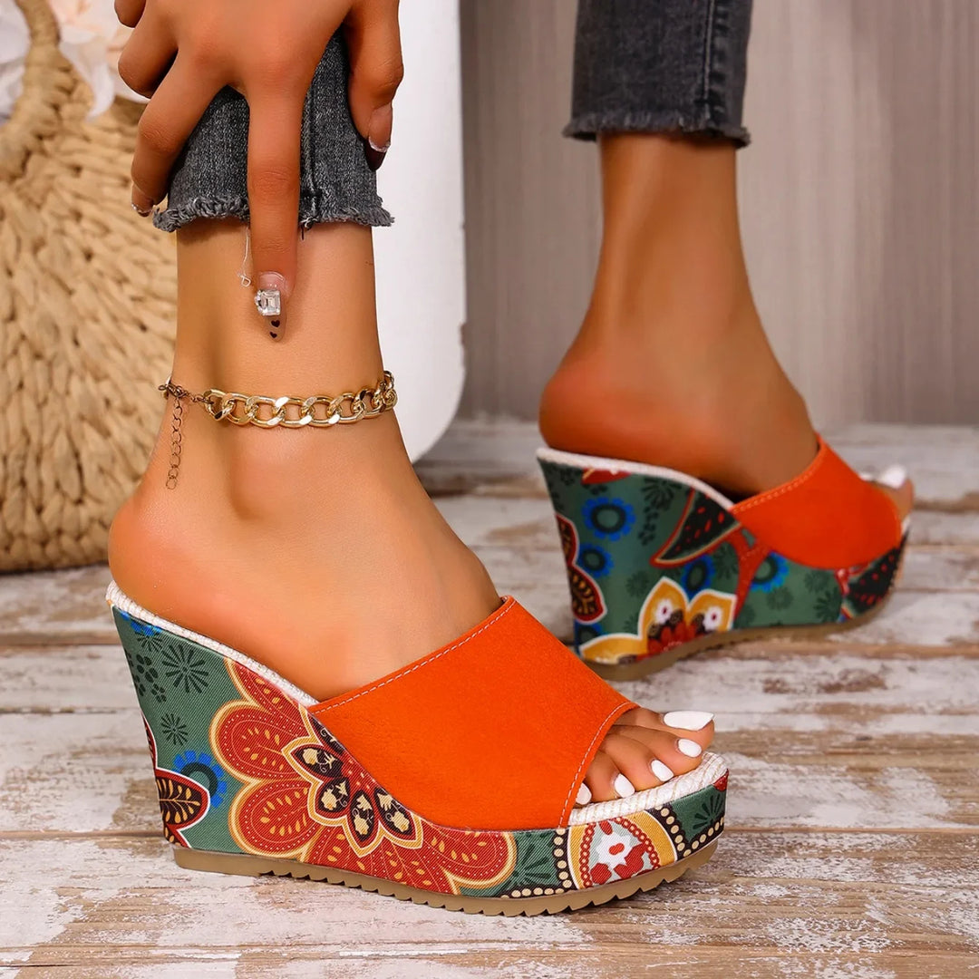 Laerke - Sandalias de Cuña Con Estampado Floral