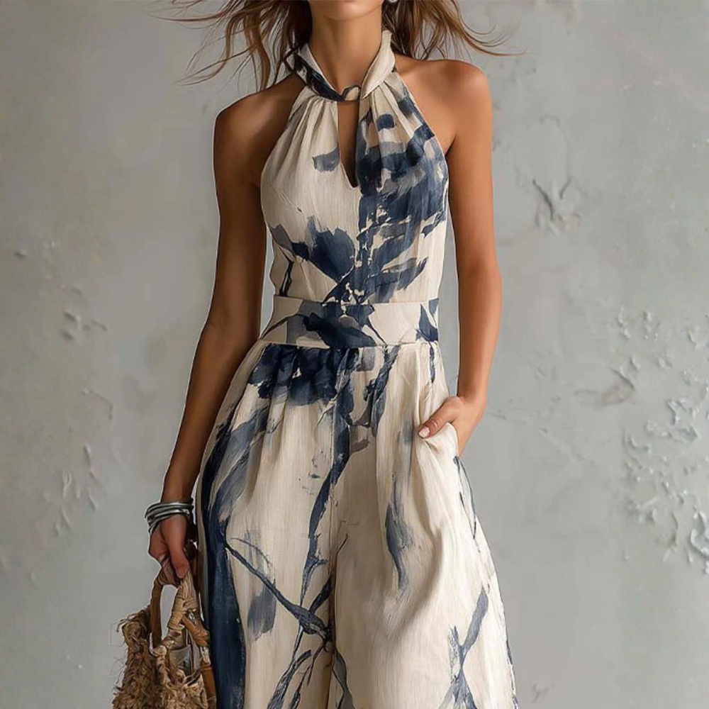 Symia | Mono Estampado De Corte Ancho Con Cuello Halter