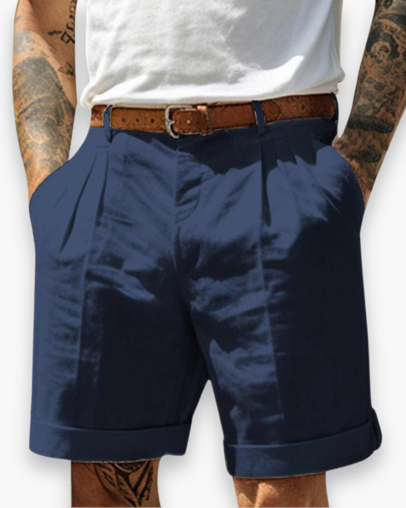 Javaid | Pantalones Cortos Informales De Hombre Con Pliegues Y Bajo Enrollado