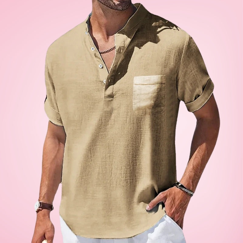 Nestor | Camisa Henley De Manga Corta Con Bolsillo Para Hombre