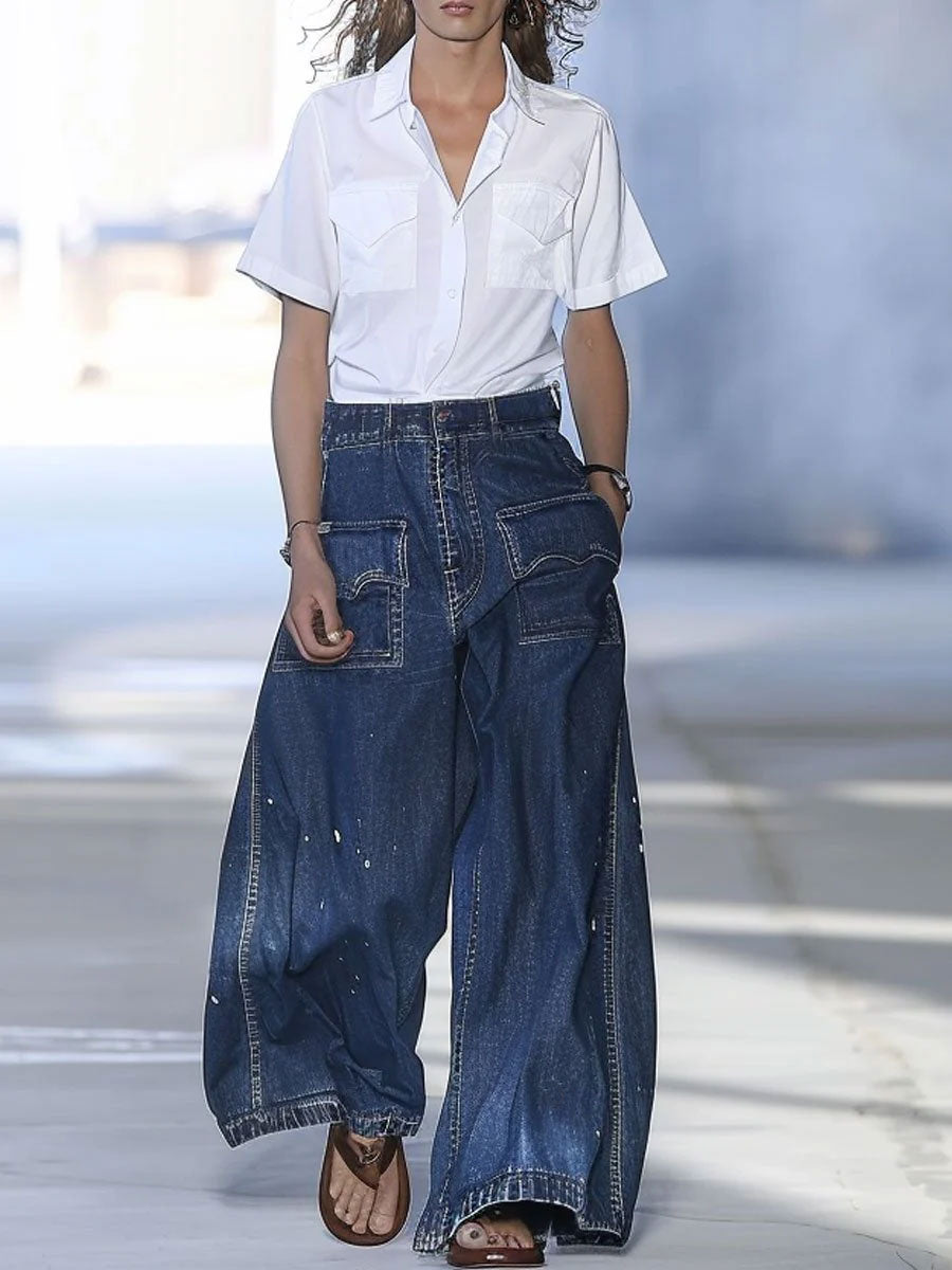 Azize | Pantalones Vaqueros De Pierna Ancha en Azul Oscuro