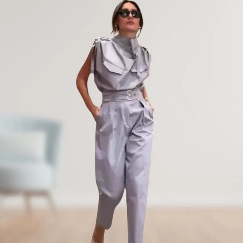 Reinhild | Conjunto Blusa Sin Mangas Pantalón Cintura Alta