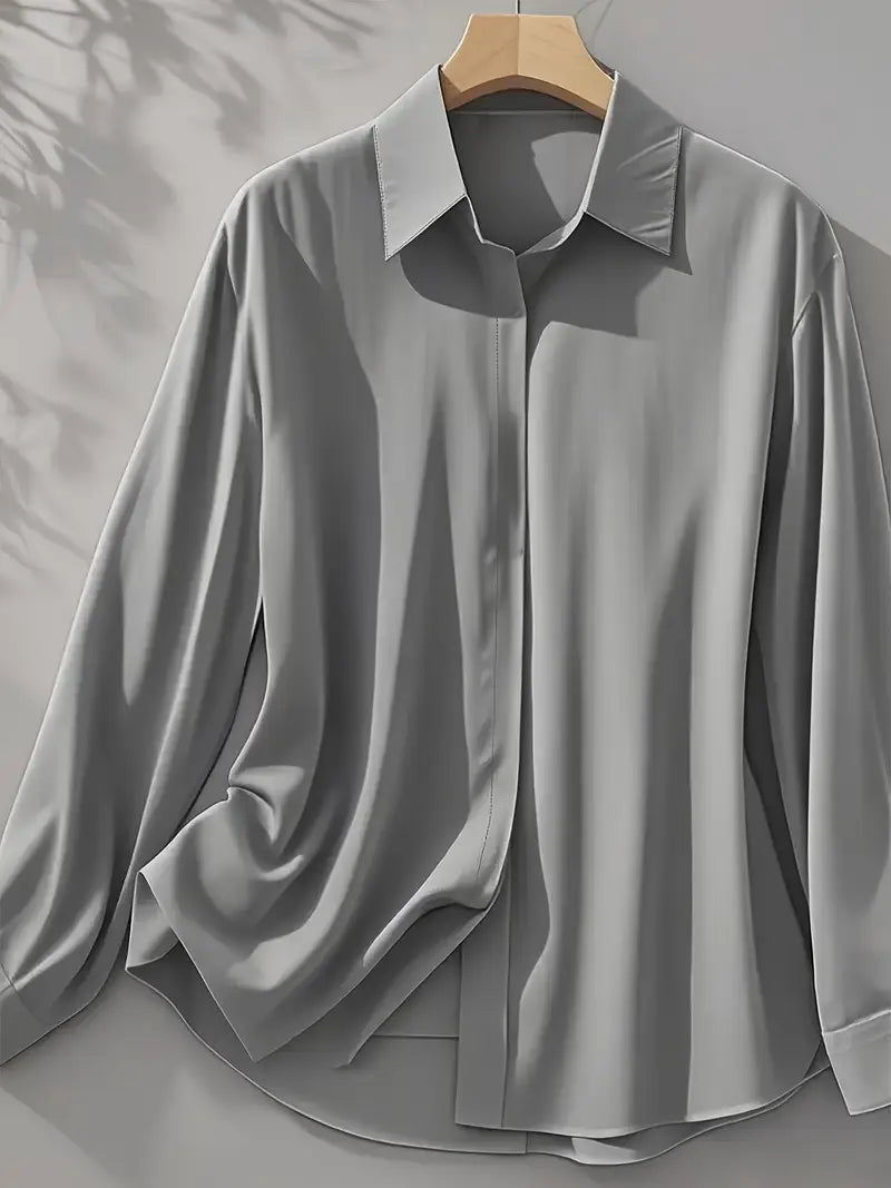 Amiliana - Blusa de Manga Larga Con Botones en la Parte Delantera