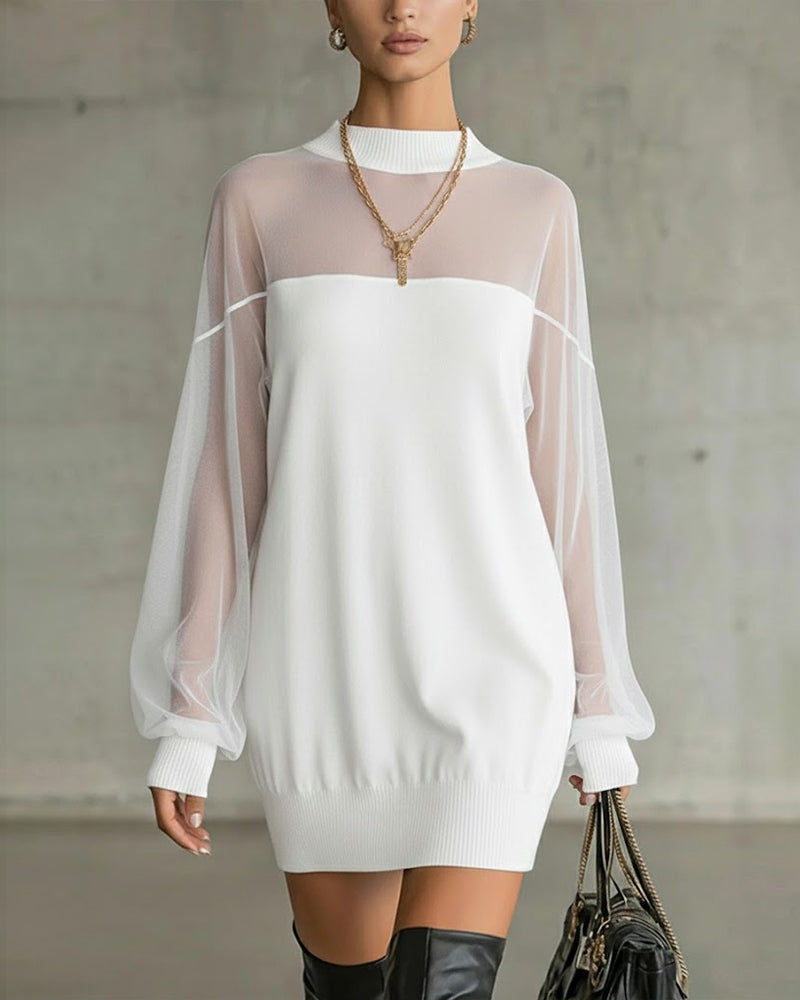 Yenaya | Vestido Mini de Punto Con Mangas Farol Transparentes