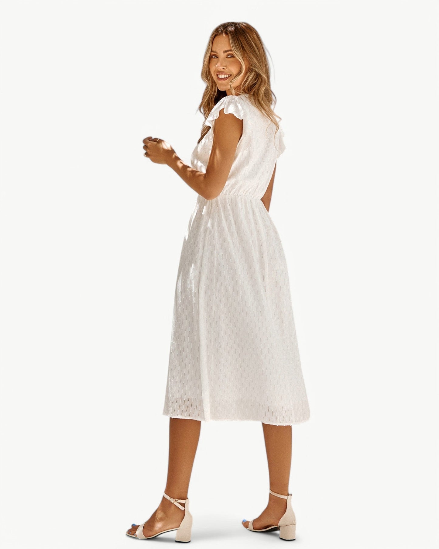 Julieta | Vestido MIDI Con Cuello en V Y Mangas Con Volantes