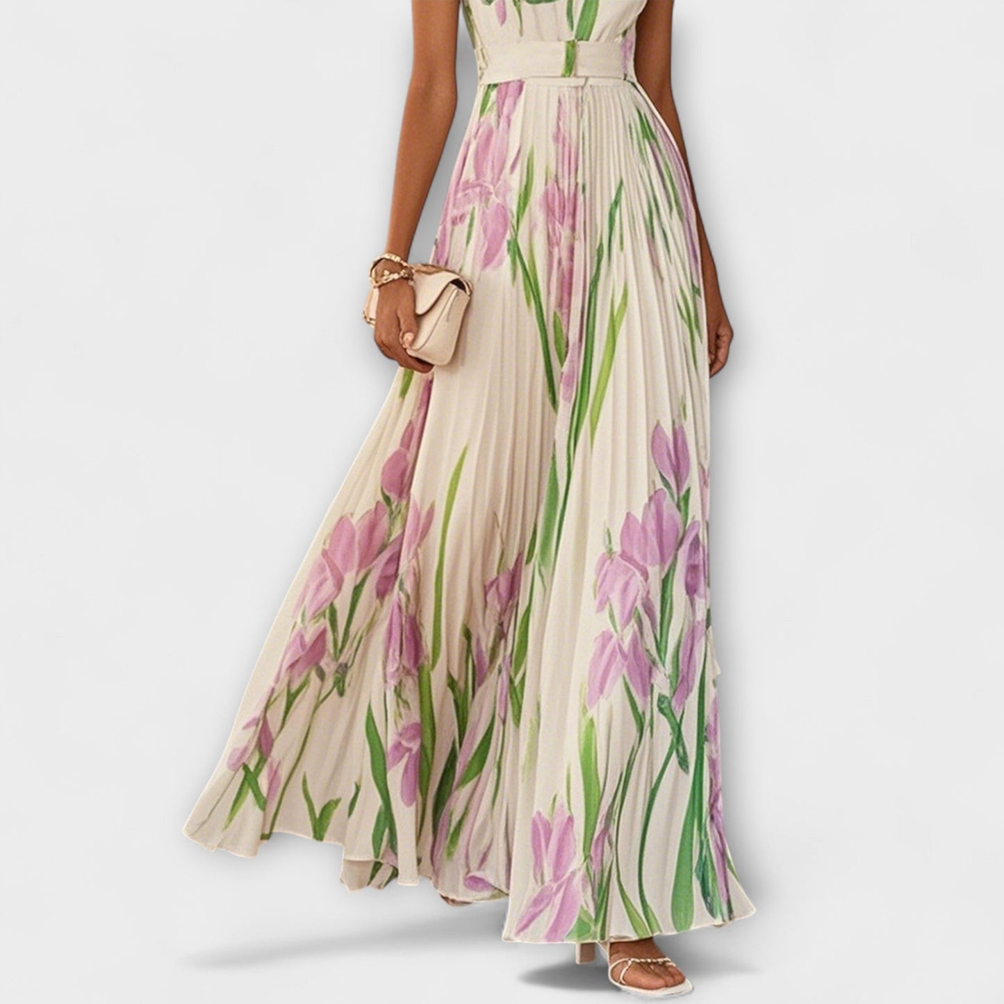 Tressa | Vestido Largo Sin Mangas Con Pliegues y Estampado Floral