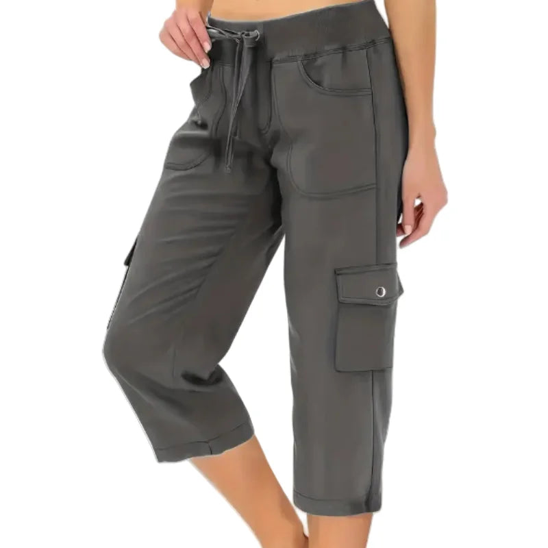 Mileni - Pantalón Capri Cargo Cintura Elástica Bolsillos
