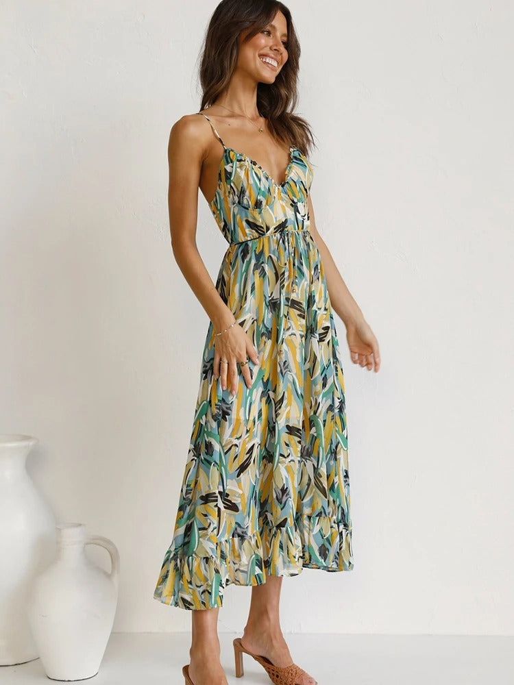 Emmeline | Vestido Midi Con Tirantes Finos Y Estampado