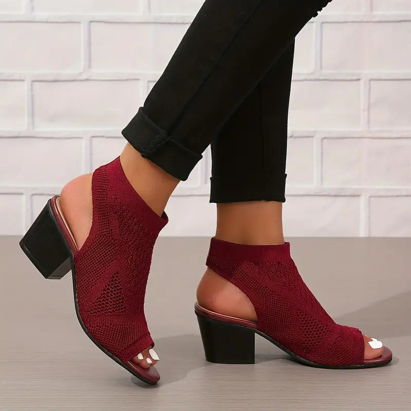 Velina | Sandalias de Talón Grueso de Punto Con Puntera Abierta