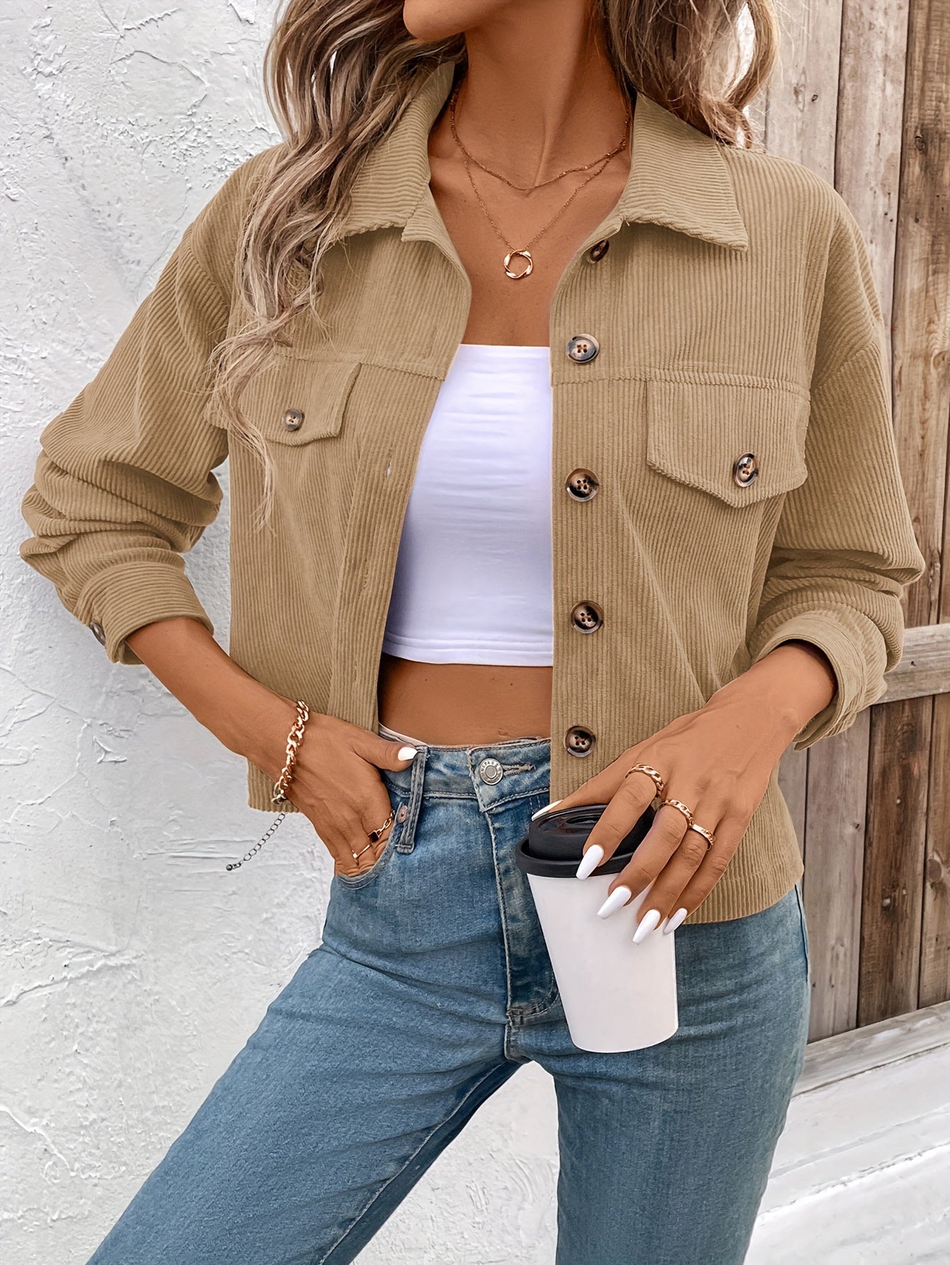 Nichola | Chaqueta De Pana De Manga Larga Con Botones