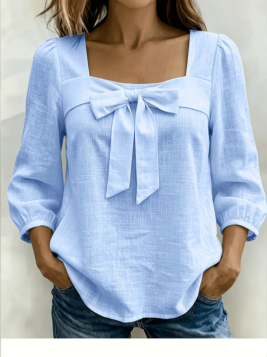 Avelieandra | Camisa Casual de Verano con Lazo en Azul