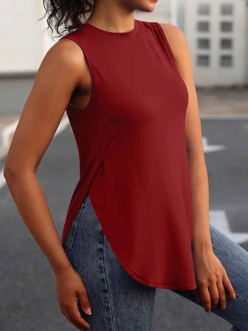 Desirae | Camiseta Sin Mangas Con Cuello Redondo Y Aberturas Laterales