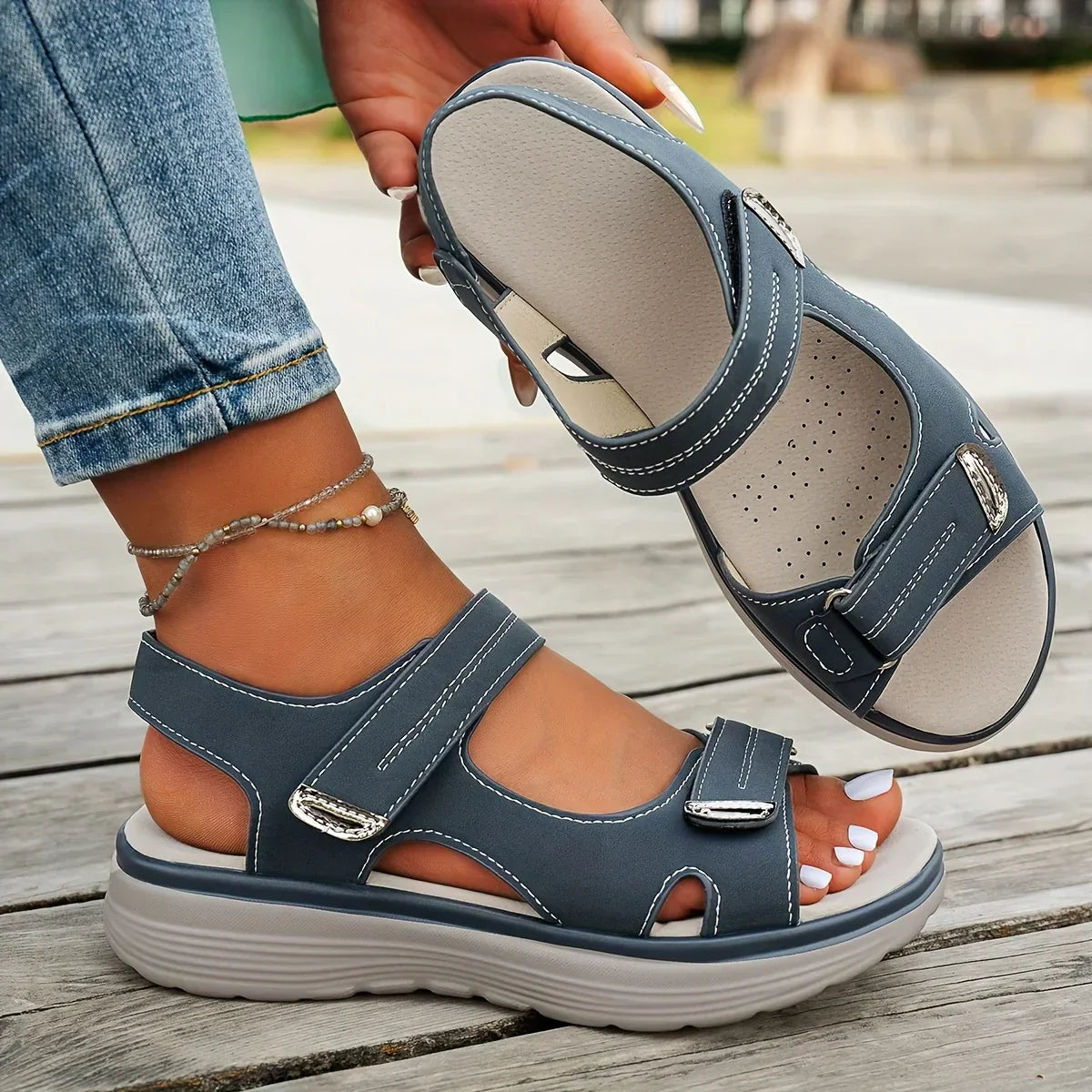 Shanyel | Sandalias De Mujer Con Puntera Abierta Y Cierre De Velcro