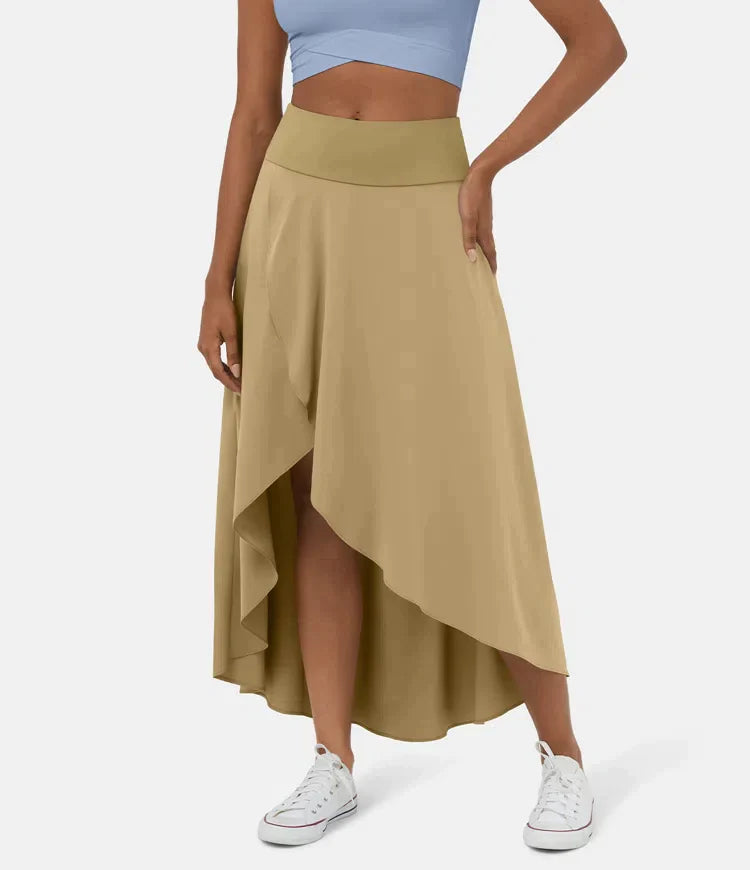 Keisha | Falda Midi Asimétrica Con Volantes y Cintura Alta