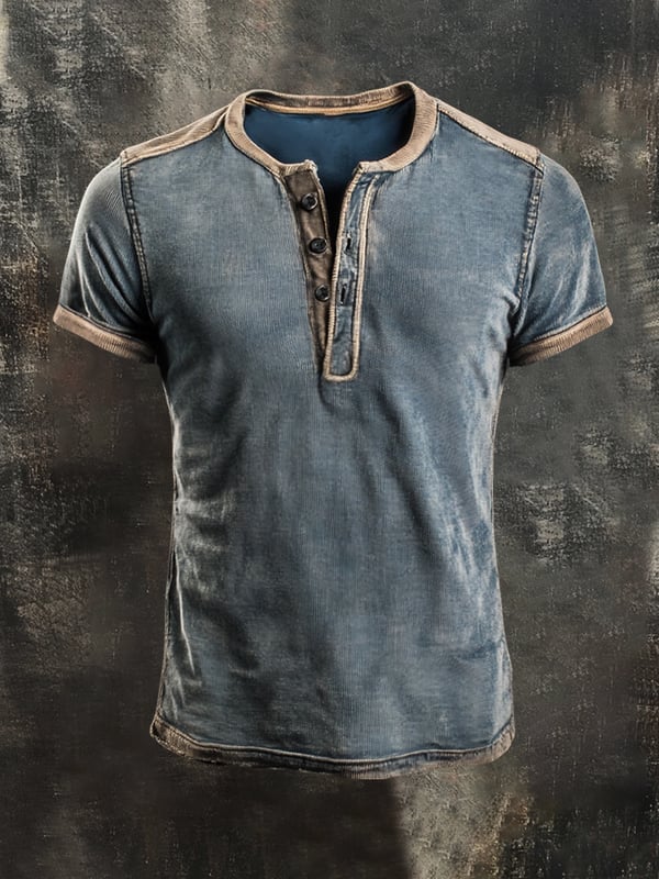 Andrey | Camiseta Henley Manga Corta Efecto Lavado