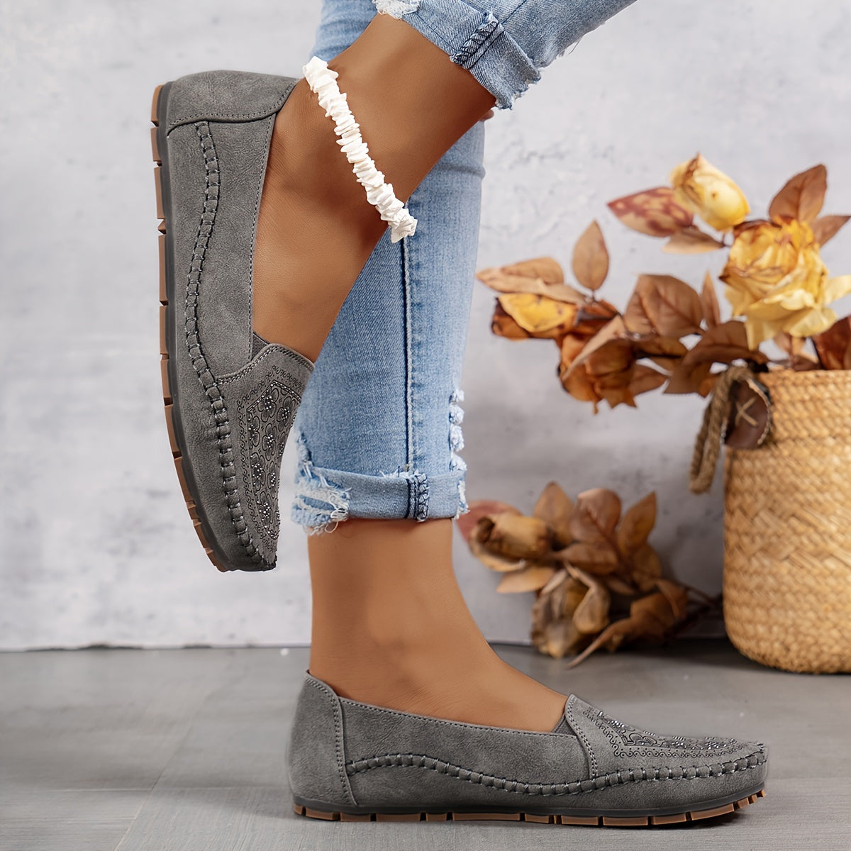 Lyrissa | Mocasines Casuales Sin Cordones Con Estampado Floral Para Mujer