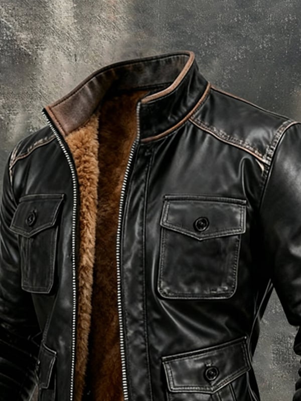 Crowley – Chaqueta Negra Con Cremallera y Forro de Piel