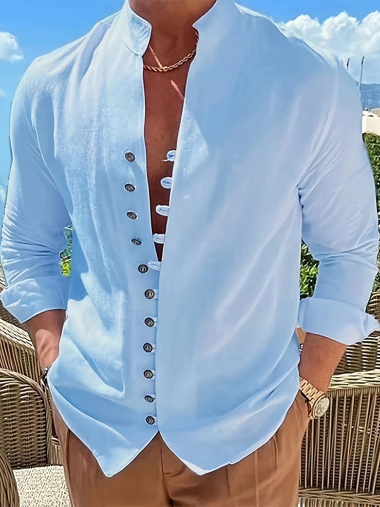 Shayne | Camisa De Hombre Con Cuello Alto Y Botones en La Parte Delantera