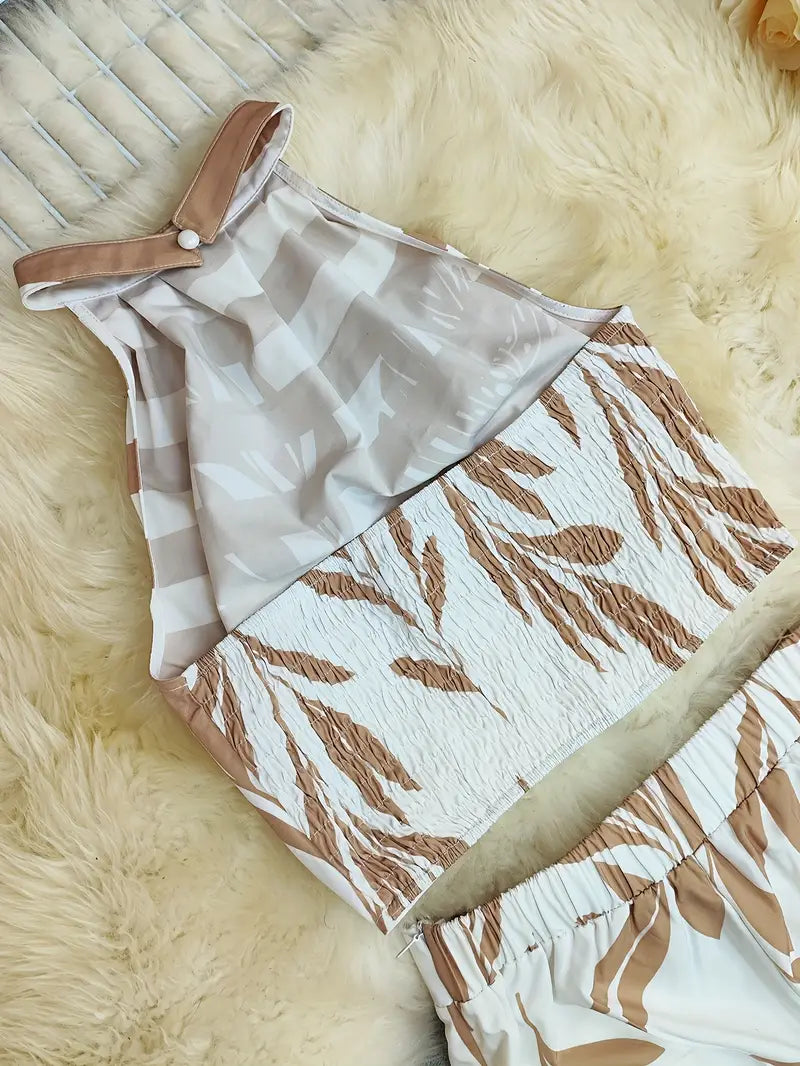 Zirina | Conjunto De Top Corto Con Cuello Halter Y Pantalón De Pierna Ancha