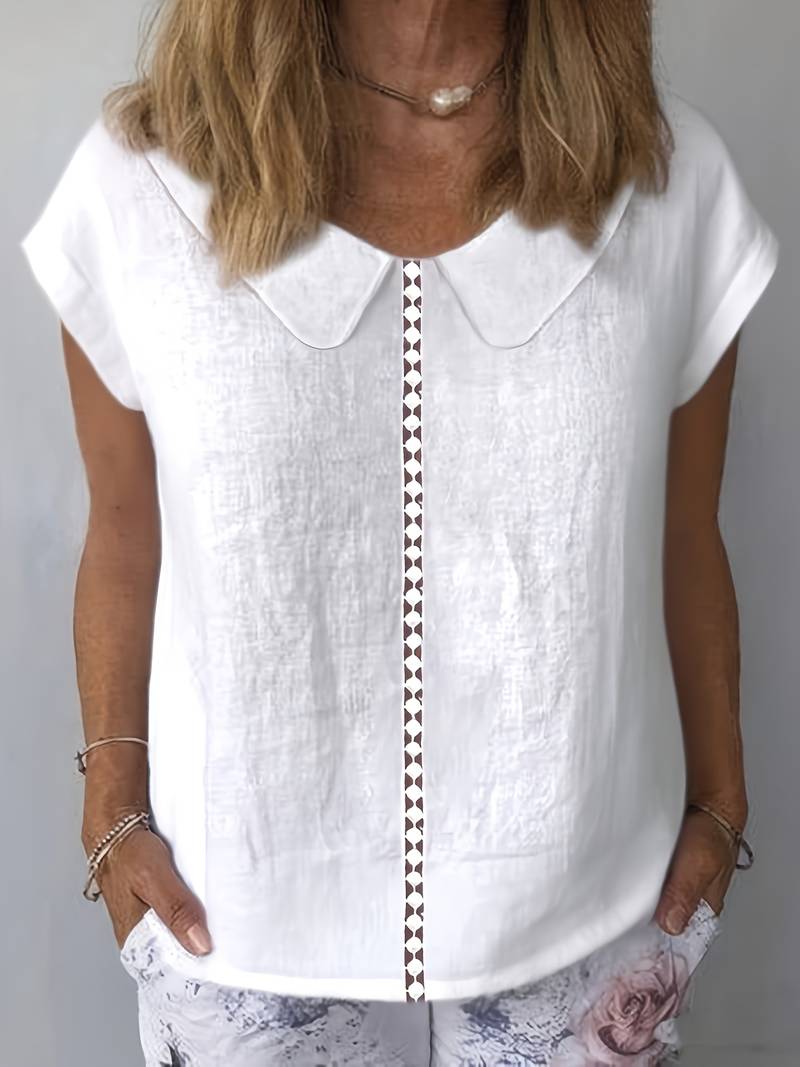 Krischelle - Blusa de Manga Corta Con Cuello Peter Pan
