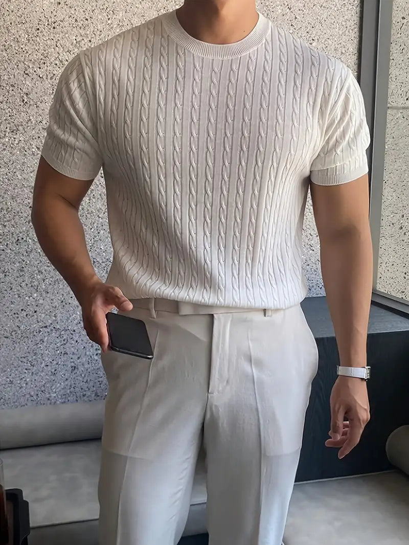 Kiril - Camiseta de Manga Corta Con uello Redondo y Punto Trenzado
