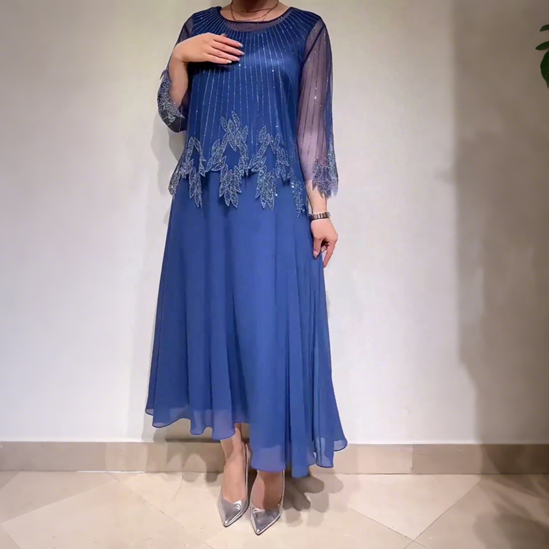 Eiriana | Vestido Midi Bordado Manga Transparente
