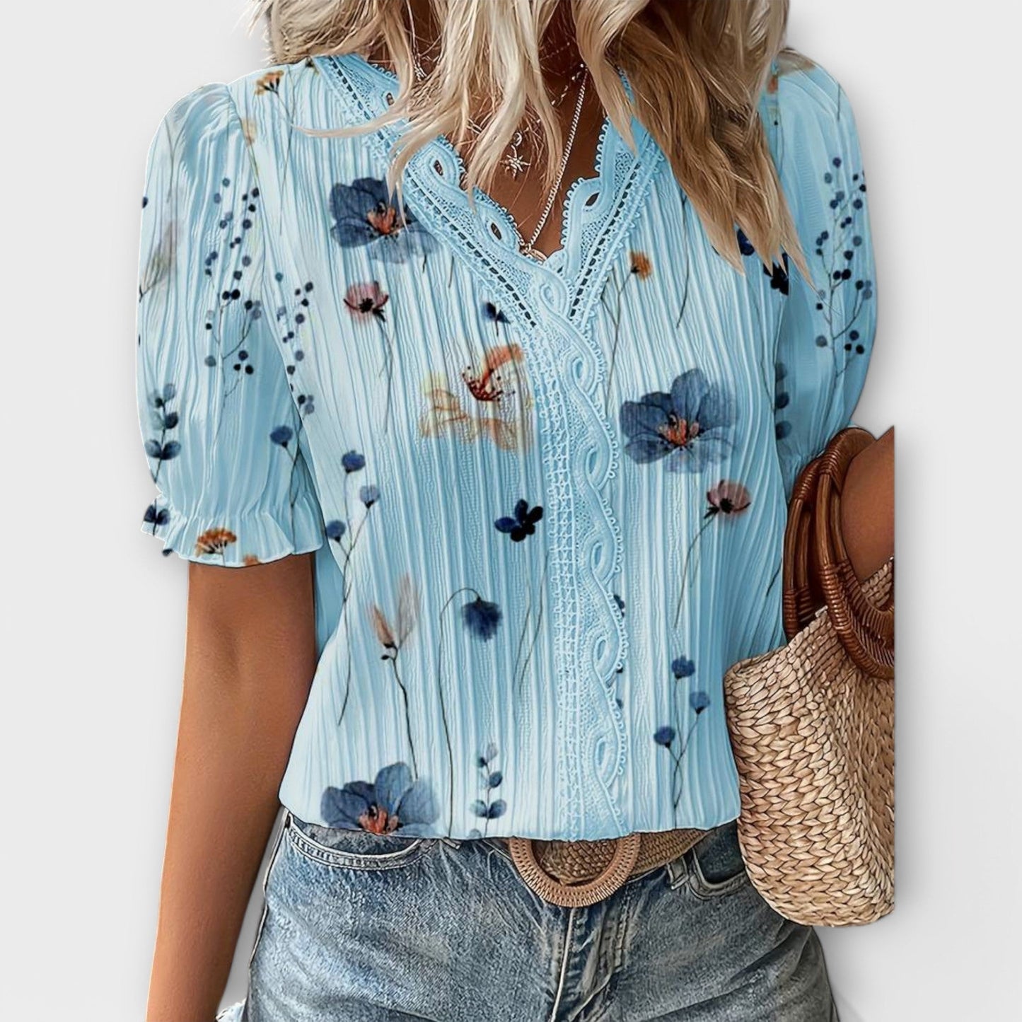 Bruni | Blusa Con Estampado Floral, Cuello en V Y Mangas Abullonadas