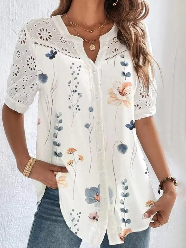 Zoila | Blusa Con Estampado Floral, Mangas Con Ojales Y Botones