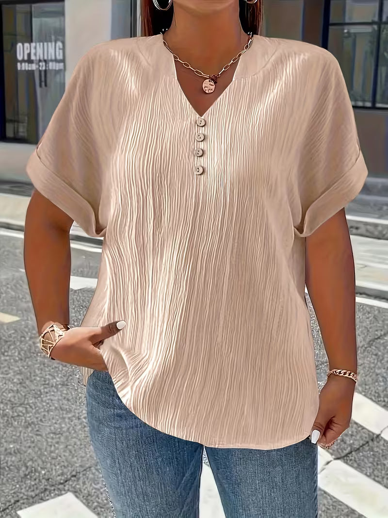Mrella | Camiseta Con Cuello en V y Botonadura Frontal