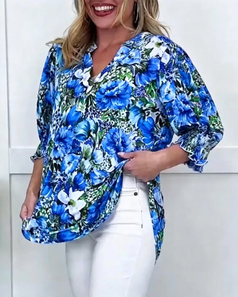 Niliza | Blusa Túnica con Cuello en V y Estampado Floral