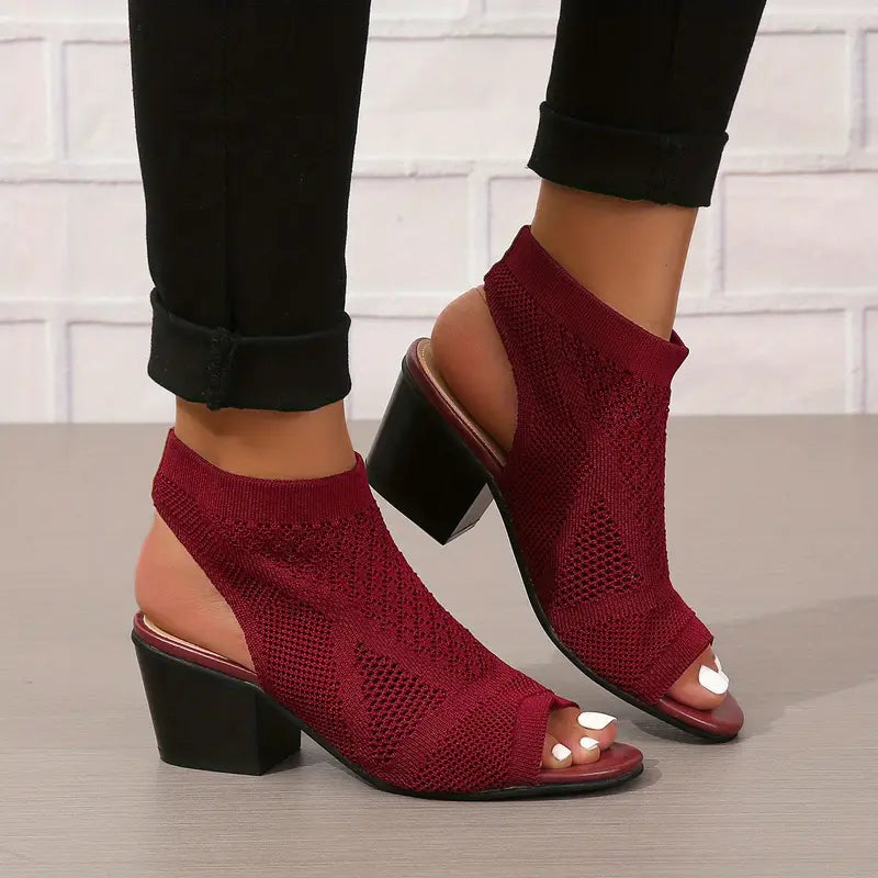 Velina | Sandalias de Talón Grueso de Punto Con Puntera Abierta
