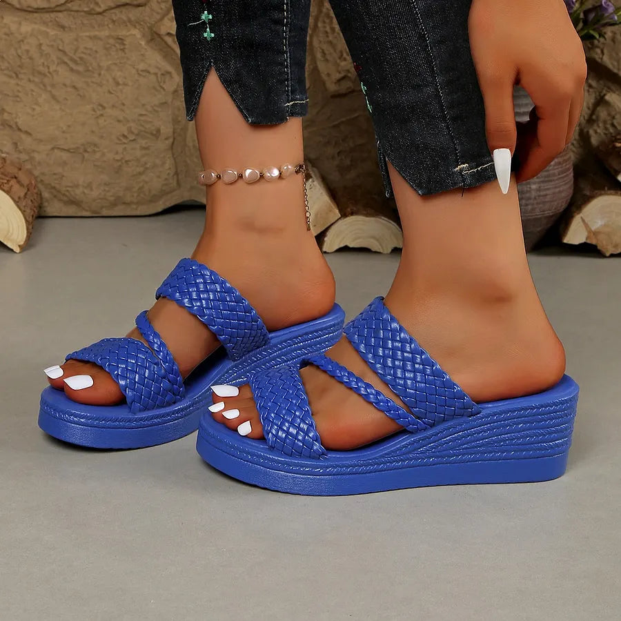 Kalwina - Sandalias de Cuña Con Plataforma y Tiras Trenzadas