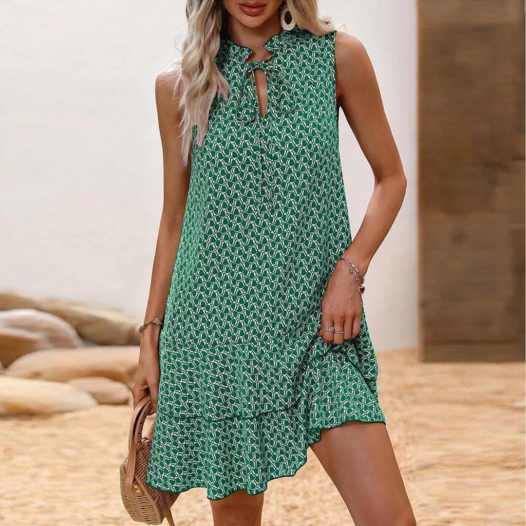 Lenora | Vestido Mini Estampado Sin Mangas con Lazo