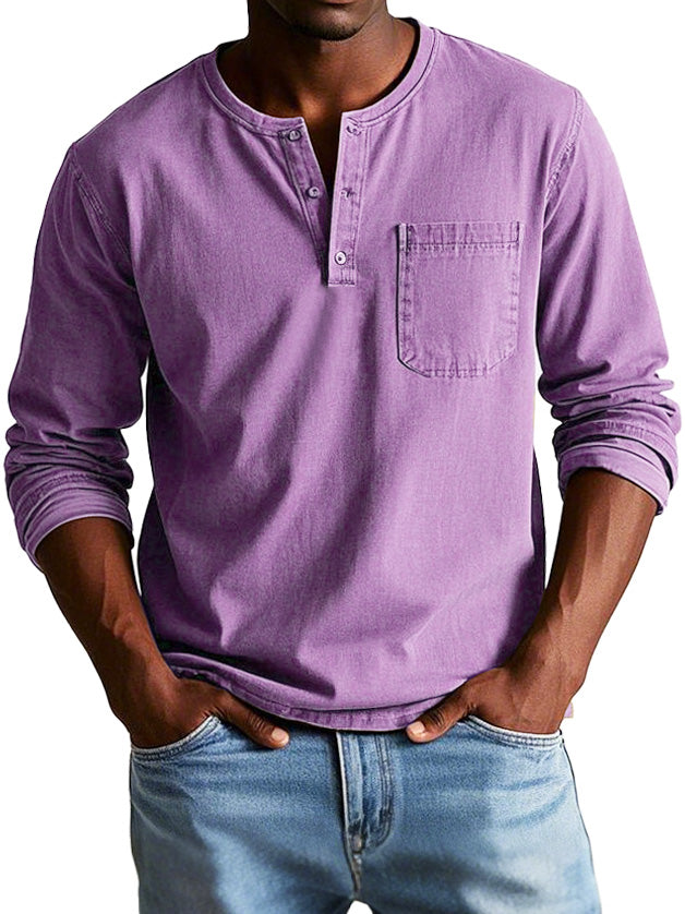 Gerry - Camisa Henley de manga Larga con Bolsillo en el Pecho