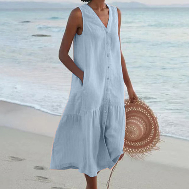 Maira | Vestido Midi Sin Mangas Cuello V