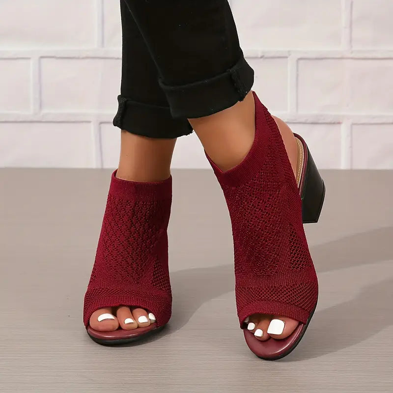 Velina | Sandalias de Talón Grueso de Punto Con Puntera Abierta