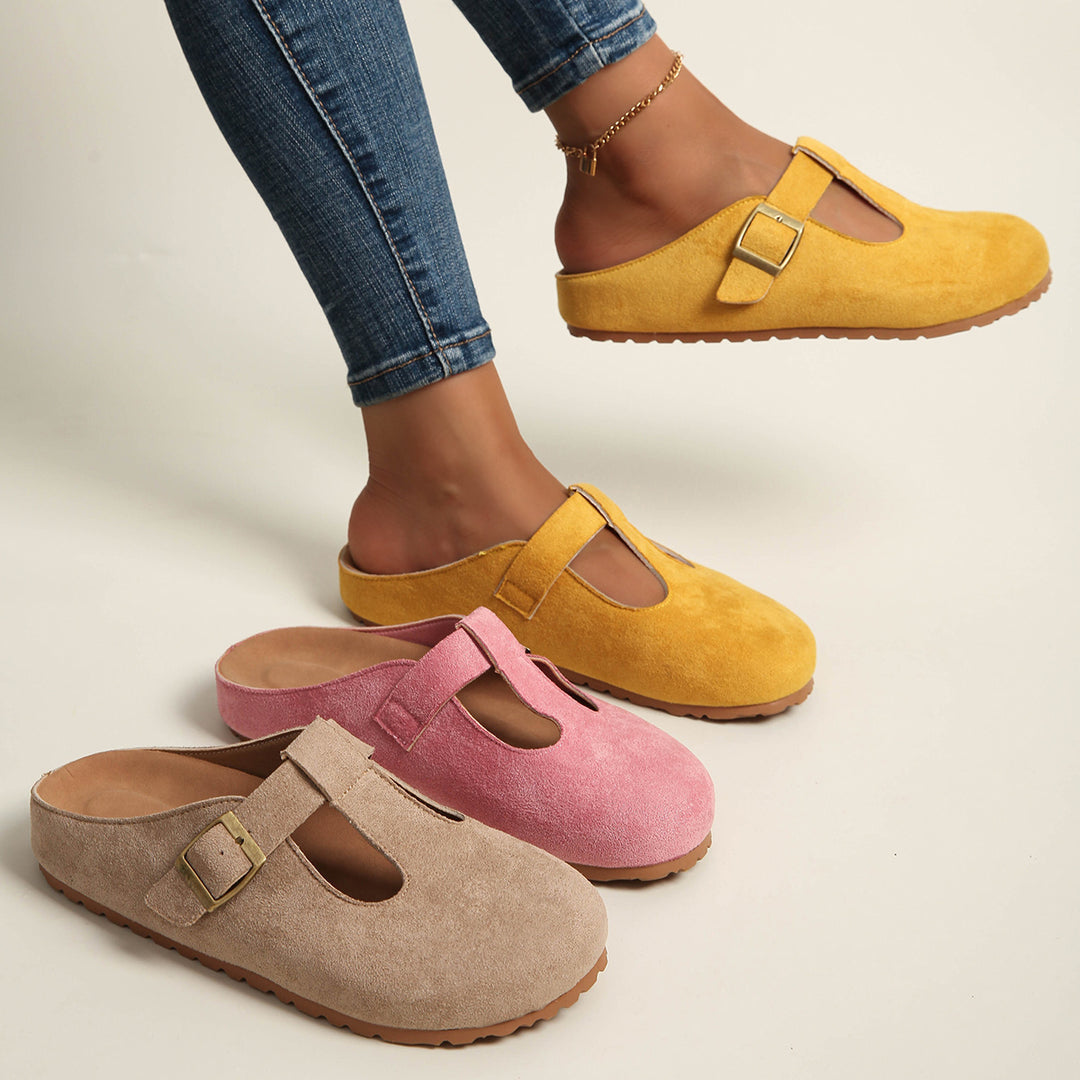 Helane | Zueco Slip On Ante Mujer Hebilla Tira