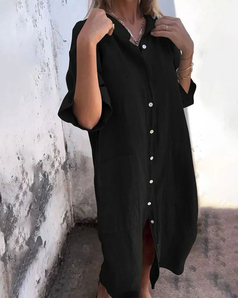 Aguilera | Vestido Camisero midi Oversize con Botones en la Parte Delantera