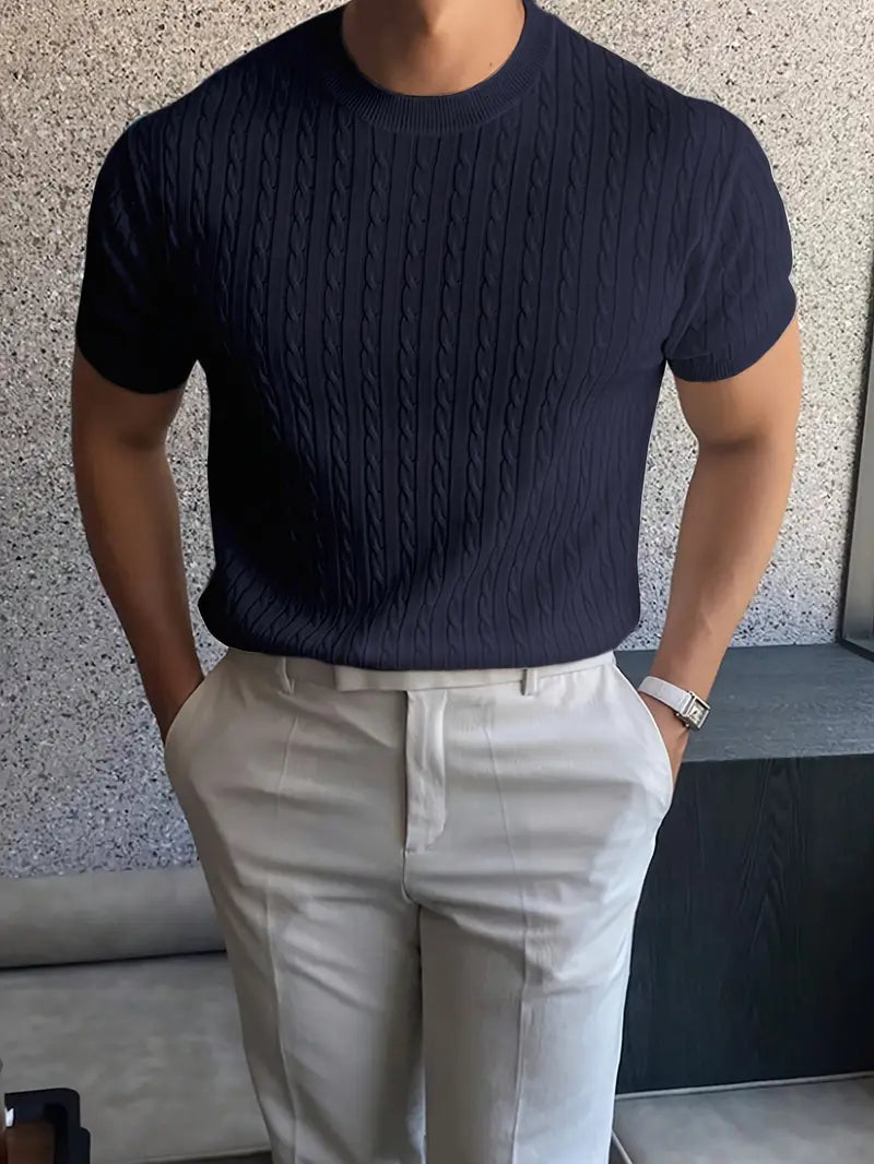Kiril - Camiseta de Manga Corta Con uello Redondo y Punto Trenzado
