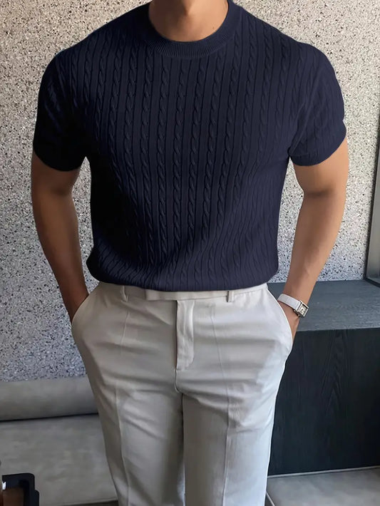 Kiril - Camiseta de Manga Corta Con uello Redondo y Punto Trenzado